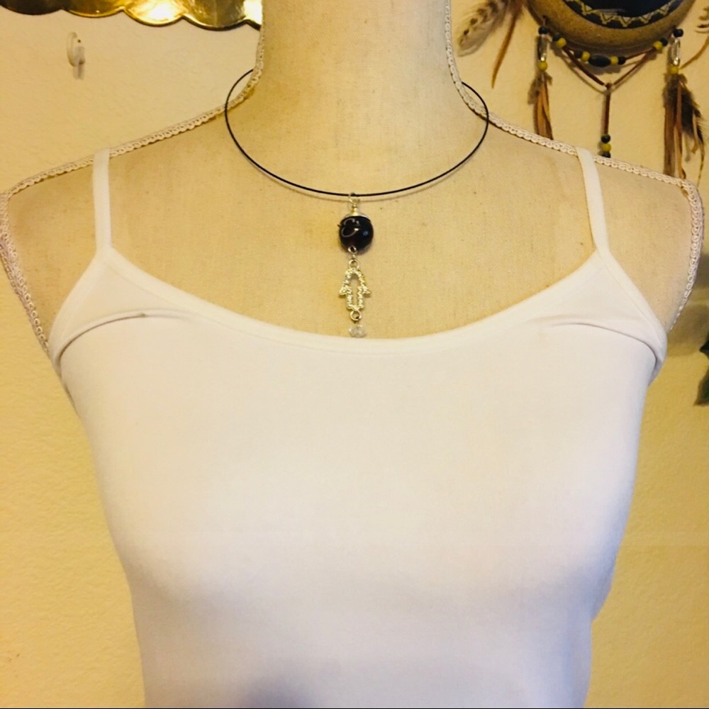 Hamsa hand positive intention pendant on cord - Picture 3 of 8